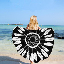 Round Beach Towel Sun Protection Shawl Quick-drying Beach Mat with Tassels, Size: 150 x 150cm(Black White Feather)