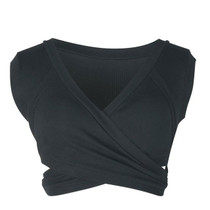 Sexy Ladies Knit Sleeveless Straps Lumbar Short Vest Bottoming Shirt, Size:XL(Dark Gray)