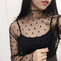 Sexy Mesh High Collar Long Sleeve Bottoming Blouse, Size:  One Size( Dot)
