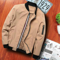 Men Zipper Jacket Male Casual Streetwear Hip Hop Slim Fit Pilot Coat Men Clothing, Size: L(Khaki)