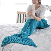 Mermaid Tail Blanket For Adult Super Soft Sleeping Knitted Blankets, Size:90 X50cm(Blue)