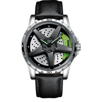 BINBOND D002 Car Hub Dial Multifunctional Waterproof and Wear-resistant Men's Watch(Black Leather-White-Green)