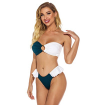 2 in 1 Pit-striped Two-color Stitching Tube Top Bikini Ladies Split Swimsuit Set with Chest Pad (Color:White and Green Size:M)