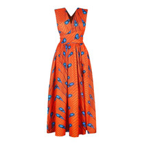 Ladies Feather Print Lace Slit Dress (Color:80212005 Size:L)