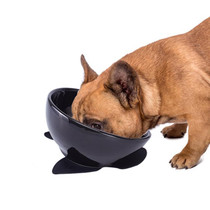 Pet Dog Ceramic Universal Non-slip Food Bowl Feeder(Black Bowl + Black Mat)