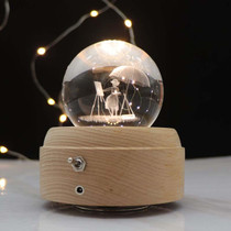 Girl Bedside Lamp Crystal Ball Wooden Base Music Box Charging Glow Rotating Night Light, Random Music(Drawing Girl)