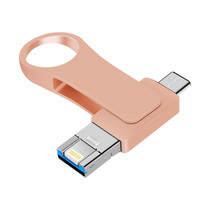 64GB USB 3.0 + 8 Pin + USB-C / Type-C 3 in 1 Mobile Computer Metal U-Disk(Pink)