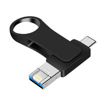 64GB USB 3.0 + 8 Pin + USB-C / Type-C 3 in 1 Mobile Computer Metal U-Disk(Black)
