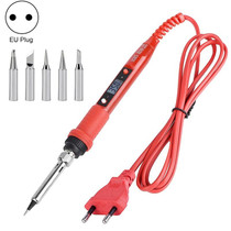 Metallic LCD Temperature Regulating Soldering Iron And Soldering Iron Tip Set Electric Soldering Iron Welding Tool(220V EU Plug Silver Head Red)