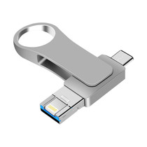 64GB USB 3.0 + 8 Pin + USB-C / Type-C 3 in 1 Mobile Computer Metal U-Disk(Silver)