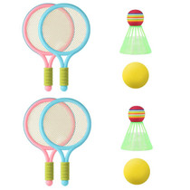 2 Pairs Children Badminton Tennis Racket Outdoor Sports With Two Balls(Blue Pink)