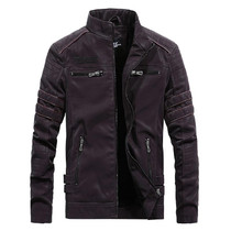 Men Casual Leather Jacket Coat (Color:Coffee Size:XL)