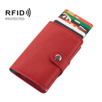 PU Leather Aluminum Alloy Credit Card Case Card Holder RFID  Multipurpose Business Card Wallet(Red)