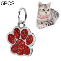 5 PCS Metal Pet Tag Zinc Alloy Identity Card Footprint Lettering Dog Tag(Red)