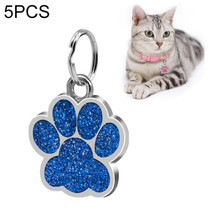 5 PCS Metal Pet Tag Zinc Alloy Identity Card Footprint Lettering Dog Tag(Blue)