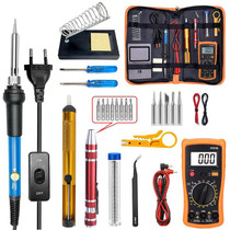 19-in-1 EU Plug 60W Adjustable Temperature Soldering Iron Set with VC830L Digital Multimeter