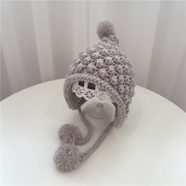 Hand-Woven Children Knitted Ear Protection Hat Autumn and Winter Thickened Baby Pineapple Grain Woolen Hat, Size: 48-53cm Head Circumference(Gray)