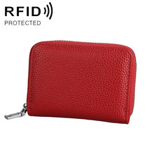 KB205 Antimagnetic RFID Litchi Texture Leather Zipper Large-capacity Card Holder Wallet(Red)