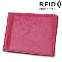 Cowhide Leather Litchi Texture Card Holder Wallet RFID Blocking Coin Purse Card Bag Protect Case with 6 Card Slots, Size: 110*82*8mm(Magenta)