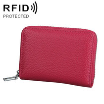 KB205 Antimagnetic RFID Litchi Texture Leather Zipper Large-capacity Card Holder Wallet(Rose Red)