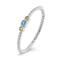 S925 Sterling Silver Colorful Stone Love Women Ring, Size:6(Yellow+Blue)