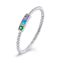 S925 Sterling Silver Colorful Stone Love Women Ring, Size:6(Purple+Blue+Green)