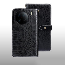 For vivo X90 Pro idewei Crocodile Texture Leather Phone Case(Black)