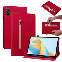 For Honor Pad V8 Pro Skin Feel Solid Color Zipper Leather Tablet Case(Red)