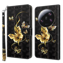 For Xiaomi 13 Ultra 3D Painted Pattern Leather Phone Case(Golden Butterfly)