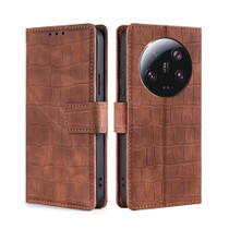 For Xiaomi 13 Ultra 5G Skin Feel Crocodile Magnetic Clasp Leather Phone Case(Brown)