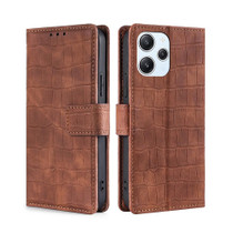 For Xiaomi Redmi 12 4G Skin Feel Crocodile Magnetic Clasp Leather Phone Case(Brown)