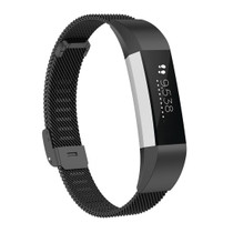 For Fitbit Alta / Alta HR / ACE Watch Button Mesh Metal Replacement Strap Watchband, Size:S(Black)