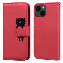 For iPhone 14 Plus Cartoon Buckle Horizontal Flip Leather Phone Case(Red)