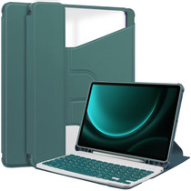 For Samsung Galaxy Tab S9 FE+ 360 Rotation Transparent Smart Leather Case with Keyboard(Dark Green)