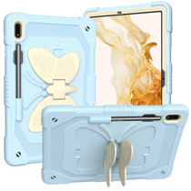For Samsung Galaxy Tab S9 Butterfly Kickstand Heavy Duty Hard Rugged Tablet Case(Beige+Ice Blue)