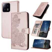 For Xiaomi 13 Datura Flower Embossed Flip Leather Phone Case(Rose Gold)