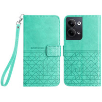 For OPPO Reno9 / Reno9 Pro Rhombic Texture Leather Phone Case with Lanyard(Green)