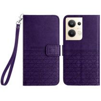 For OPPO Reno9 Pro+ Rhombic Texture Leather Phone Case with Lanyard(Purple)