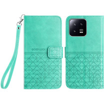 For Xiaomi 13 Pro Rhombic Texture Leather Phone Case with Lanyard(Green)