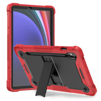 For Samsung Galaxy Tab S9 Shockproof Silicone Hybrid PC Tablet Case with Holder(Black + Red)