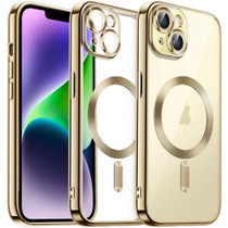 For iPhone 14 Plus Magnetic Transparent Electroplated TPU Phone Case(Gold)