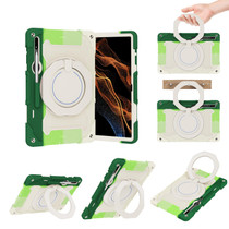 For Samsung Galaxy Tab S9 Ultra Armor Portable Rotating Ring Holder Silicone Tablet Case(Colorful Green)