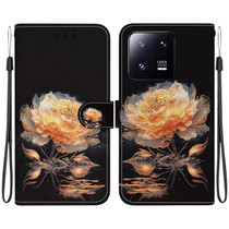 For Xiaomi 13 Pro 5G Crystal Texture Colored Drawing Leather Phone Case(Gold Peony)