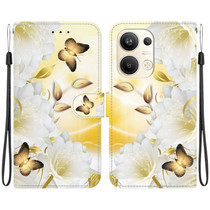 For OPPO Reno9 Pro+ Crystal Texture Colored Drawing Leather Phone Case(Gold Butterfly Epiphyllum)
