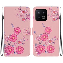 For Xiaomi 13 5G Crystal Texture Colored Drawing Leather Phone Case(Cherry Blossoms)