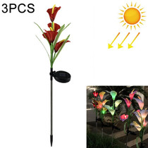 3PCS Simulated Calla Lily Flower 5 Heads Solar Powered Outdoor IP65 Waterproof LED Decorative Lawn Lamp, Colorful Light(Red)