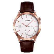 SKMEI 1581 Creative Fashion Men Watch Simple Casual Outdoor Sports Waterproof Two-Pin Quartz Watch(Rose Gold Coffee)