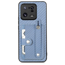 For Xiaomi 13 Pro Wristband Kickstand Wallet Back Phone Case with Tool Knife(Blue)