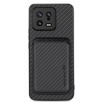 For Xiaomi 13 Carbon Fiber Leather Card Magsafe Phone Case(Black)