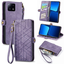 For Xiaomi 13 Pro Geometric Zipper Wallet Side Buckle Leather Phone Case(Purple)